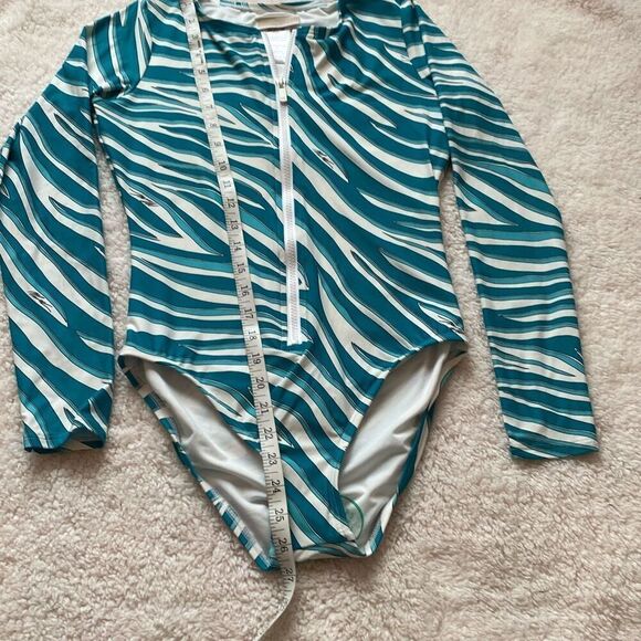 MICHAEL Michael Kors Swim Paddle Rashguard Zip Swim Bodysuit Teal Cove Size 6 - Picture 6 of 10